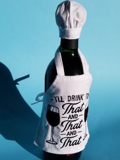 a wine bottle with a chef's hat on it