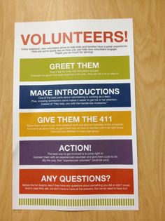 an image of volunteer's poster on a table with the words volunteers written in different colors