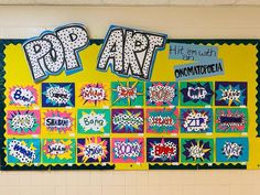 a bulletin board with pop art written on it