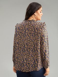 Shop Ditsy Floral Shirred Ruffle Trim Blouse now and redefine your style with confidence at BloomChic. Tailored for mid and plus-size women. This trendy Tops Women, sizes 10-30. Season:Fall;Color:Multicolor;Style:Elegant;Pattern Type:Ditsy Floral;Neckline:Halter neck;Sleeve Type:Regular Sleeve;Details:Ruffles, Shirred, Gathered;Pocket:No-pocket;Snap Fastener:No-snap fastener Womens Trendy Tops, Elegant Pattern, Clothing Plus Size, Modern Women, Fall Color, Ditsy Floral, Plus Size Blouses, Trendy Tops, Sleeve Detail