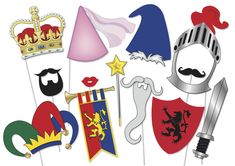 some paper cutouts with crowns and other items