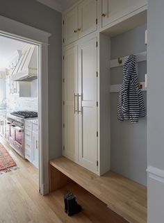 Modern White & Pale Blue Mudroom Design Renovation