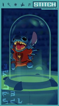 stitch magazine cover with an animated character under a glass dome