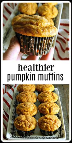 healthy pumpkin muffins with text overlay