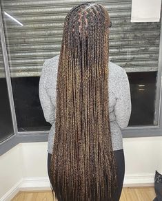 Blonde Black Braids Black Women, Ombre Braids Curly Ends, Brown Highlights Knotless Braids, 33 And 613 Knotless Braids, Black And Brown Blended Braids, Box Braids Color 4/27/30, Knotless Braids With Blonde Ends, Small Ombre Knotless Box Braids, Small Long Braids For Black Women