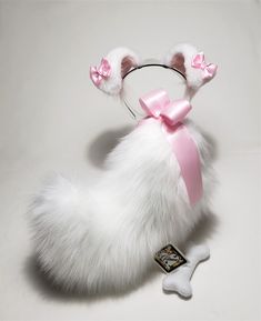 "Sassy White Puppy Ears and Tail These adorable puppy ears and tail are made with soft long pile faux fur. The tail comes with a two elastic stripe at the base so you can attach to a belt or feed any ribbon tie or safety pin through. The tail has no wire, the tail has this curve shape. Size: Puppy ears are approximately 5\" to 6\" inches tall when standing, there are fully posable and wired, slide along the headband to fit any size head. Tail size approximately 12\" inches long. The last two pic Bunny Tail Plug, Puppy Play Aesthetic, Puppy Ears And Tail, Puppy Ears Headband, Bunny Ears And Tail, Dog Ears Headband, Puppy Ears, Tail And Ears, Puppy Boy