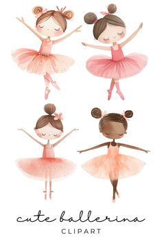 three ballerina girls in pink and orange tutues, with the words cate ballet