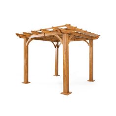 a wooden gazebo on a white background