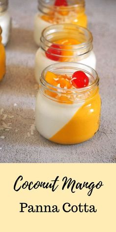 several small jars filled with food on top of a table