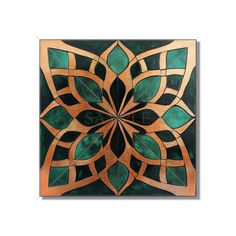 a green and gold tile with an intricate design