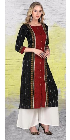 Sambalpuri Kurti Neck Designs Latest, Black Ikkat Kurti Designs, Latest Suit Designs 2023, Sambalpuri Dress Design Women, Kotan Kurti Designs Latest, Red And Black Suit Women, Strip Kurti Designs Latest, Patchwork Kurti Designs, Sambalpuri Kurti Designs Latest