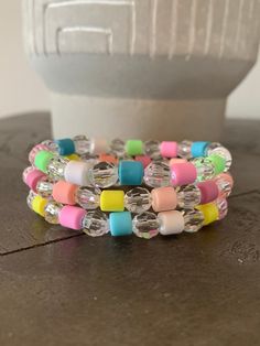 "We all need a little \"color\" to add to our everyday stack!  This listing is for ONE bracelet made of clear acrylic faceted beads and vinyl tube beads. These are so fun! There are 3 unique styles! Wear alone, wear multiples, or add to another stack for a fun combination! The bracelets are 7\", which fits average adult wrists.  I use a strong, stretchy cord for a nice, comfortable fit.  They are ready to ship for FREE!  Happy shopping!" Multicolor Bohemian Hypoallergenic Bracelet, Bohemian Multicolor Hypoallergenic Bracelet, Multicolor Hypoallergenic Bohemian Beaded Bracelets, Bohemian Multicolor Hypoallergenic Friendship Bracelets, Bohemian Multicolor Hypoallergenic Beaded Bracelets, Tube Bead Bracelet, Boho Bracelets Stack, Bracelet Summer, Summer Bracelet