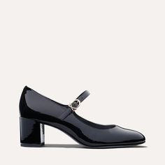 The Jane Heel - Black Patent Walk A Mile, Socks And Sandals, Bridal Designs, Heeled Loafers, Shoes And Accessories, Handmade Shoes, Boot Shop, Black Heels, Ballet Flats