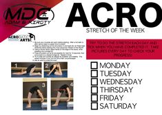 an ad for the acro program with instructions on how to stretch out and do yoga