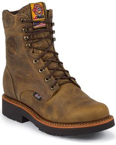 Justin Men's J-Max 8" Blueprint Lace-Up EH Work Boots - Steel Toe, Tan Mens Rugged, Mens Fashion Work, Winter Leather Boots, Mens Boots Fashion, Mens Leather Boots, Work Boots Men, Favorite Boots, Justin Boots, Safety Boots