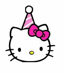 the hello kitty birthday hat is pink and has a bow on it's head