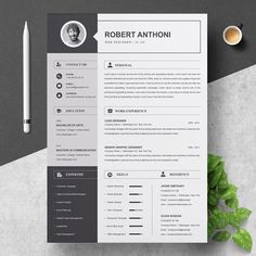 a clean and modern resume template on top of a desk with a cup of coffee