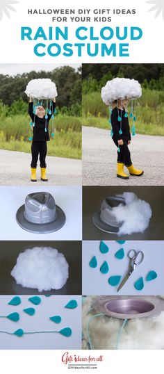 Fall Costumes For Kids, Rain Cloud Halloween Costume, Autumn Costume Kids Diy, School Halloween Gifts, Rain Cloud Costume Diy, How To Make Halloween Costumes, Costume Halloween Diy Kids, Wacky Tacky Outfits, Easy Kid Halloween Costumes