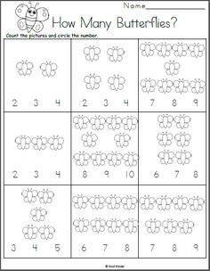 how many butterflies count the pictures and circle the number worksheet for kids to practice counting