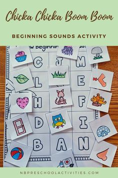 the chicken boom boom beginning sounds activity is shown with pictures and words on it, including letters