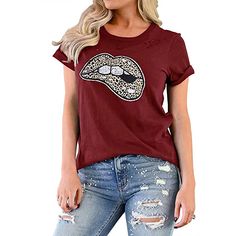 Wine Red Lip Print Distressed Holes Tees Casual Burgundy Short Sleeve T-shirt, Burgundy Short Sleeve Top For Fall, Red Distressed Short Sleeve T-shirt, Red Distressed Crew Neck T-shirt, Red Short Sleeve T-shirt For Fall, Casual Burgundy Short Sleeve Shirt, Burgundy Casual Short Sleeve Top, Casual Burgundy Short Sleeve Top, Casual Red Distressed Tops