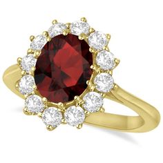 Oval Garnet and Diamond Ring 14k Yellow Gold (3.60ctw)  - Allurez.com Halo Jewelry, Formal Earrings, Garnet And Diamond Ring, Ruby And Diamond Ring, Princess Kate Middleton, Ruby Diamond Rings, Ring Trends, Modern Engagement Rings, Colorless Diamond