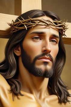 a painting of jesus wearing a crown of thorns