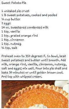 the recipe for sweet potato pie is shown