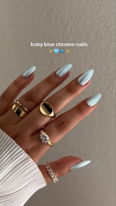 Baby Blue Chrome Nails, Baby Blue Chrome, Blue Chrome Nails, Baby Blue Nails, Nagellack Trends, Chrome Nails Designs, Blue Chrome