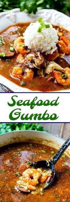 seafood gume soup with shrimp and rice in a white bowl