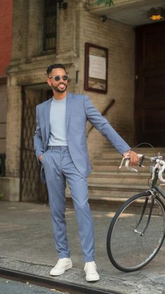 Blue suit for men Mens Simple Wedding Outfit, Men Rehersal Dinner Outfit, Summer Suit Outfit Men, Casual Wedding Man Style, Hot Summer Wedding Outfit Guest Men, Wedding Guest Inspo Outfit Men, Grey Monochromatic Outfit Men, Mens Welcome Party Outfit, Man Outfit For Wedding Guest