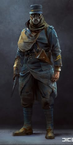 Diesel Punk Art, Wwi Soldier, French Uniform, Soldier Character, Soldier Design, Soldier Rpg, Soldier Concept Art, French Soldier, Apocalyptic Soldier