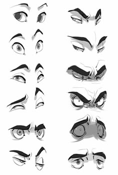 an animation character's eyes are shown in various positions and shapes, including the upper half