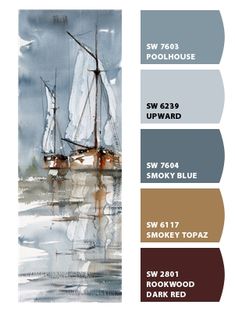 an image of a sailboat in the water with color swatches for each panel