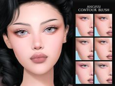 an animated woman's face is shown with different angles and makeup colors on it