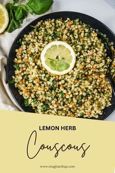 lemon herb couscous with spinach, carrots and parsley on the side