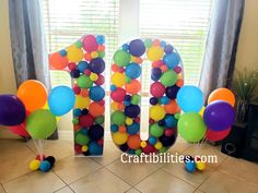 the number 10 is made out of balloons