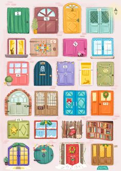 an illustration of many different doors and windows