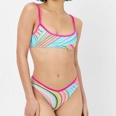 *Brand New* Frankies Bikinis 2pcs Swim Top And Bikini Bottom 1-Frankies Bikinis Dallas Shine Bikini Topxl This Scoop-Neck Bralette Is So Comfy And Cute, You’ll Want To Wear It Beyond The Pool Or Beach. Featuring A Swirling Rainbow Stripe Print And Adjustable Velvet Straps. From Frankies Bikinis. Pull-On Bralette Lightly Lined Wireless Scoop Neck Velvet Adjustable Straps Shine Fabric Hand Wash & 1- Frankies Bikinis Enzo Shine Bikini Bottomxl Your Search For The Perfect Cheeky Coverage Is Over. Th Multicolor Bra-friendly Swimwear For Beach Season, Playful Yellow Swimwear For Swimming, Trendy Multicolor Bra-friendly Swimwear, Multicolor Bra Friendly Swimwear For Beach Season, Trendy Multicolor Tankini For Poolside, Playful Yellow Swimwear For Sunbathing, Vibrant Triangle Top Swimwear For Poolside, Vibrant Stretch Swimwear With Triangle Top, Playful Yellow Swimwear For Beach Season