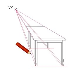 a drawing of a table with a pencil in it and the top section drawn out