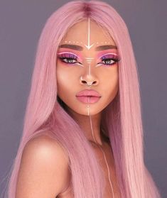 Rave Make Up Looks, Edm Makeup Looks, Pink Witch Makeup, Make Up Coachella, Pink Rave Makeup, Alien Makeup Pretty, Rave Makeup Ideas, Celestial Makeup