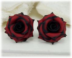 Black Tip Red Rose Earrings Stud or Clip On Gothic Earrings | Etsy Black Red Wedding, Rose Earring, Beautiful Diamond Earrings, Red Wedding Theme, Black Tips, Gothic Rose, Hot Pink Roses, Rose Stud Earrings, Gothic Earrings