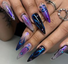 Dark Blue And Black Nails, Purple Nails Aesthetic, Blue Purple Nails, Turquoise Nail Designs, Men Nails, Nail Aesthetics, Spooky Pumpkins, Holloween Nails, Henna Nails