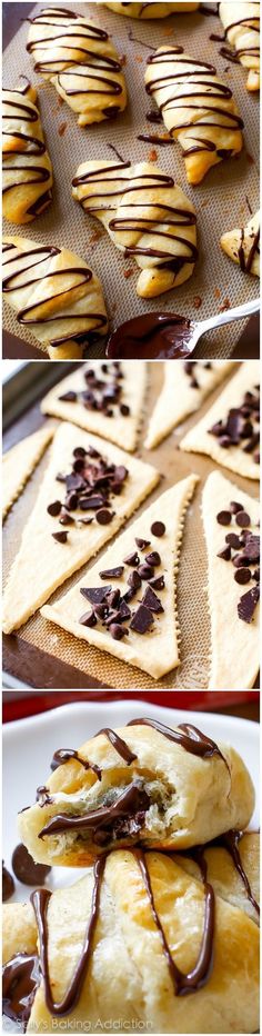 some cookies are on a plate with chocolate drizzled over them