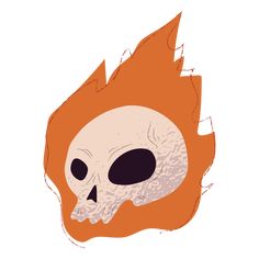 a drawing of a skull on fire