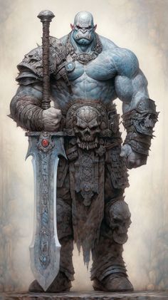 Grog Strongjaw Fanart, Orc Warrior Male, Orc Barbarian Male, Ogre Dnd, Troll Character Design, World Of Warcraft Concept Art, Orc Character Design, Ogre Warrior