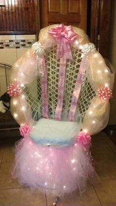 a chair made out of balloons and tulle