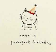 a drawing of a cat with a party hat on it's head that says have a purrfect birthday