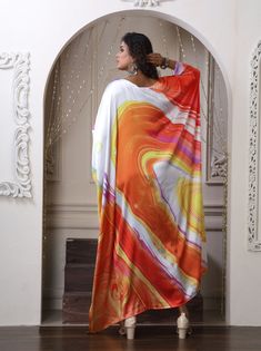 Trendy long Kaftan made of noble silky satin fabric in milky white canvas and upbeat colours is what you need to flaunt on your next vacation. Egyptian inspiration and varied colours add a royal touch to this Kaftan. The abstract print in various colour is like cherry on the cake. This free-flowing Kaftan is designed with all elements of luxury, grace and elegance. One Size Fits All (Small to 8XL) FABRIC•Silky satin ( The fabric is totally soft, cool, not stick to the body) • Regular kaftan Leng White Digital Print Dress For Summer, White Silk Dress With Digital Print, White Dresses With Digital Print For Summer, White Summer Dress With Digital Print, Orange Silk Maxi Dress For Vacation, Long Satin Maxi Dress For Summer, White Bohemian Dress With Digital Print, Bohemian White Dress With Digital Print, White Silk Vacation Dresses