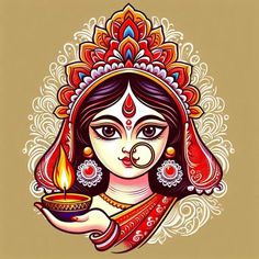 Maa Durga Animated Images, Navratri Devi Painting, Diwali Drawings For School, Matarani Drawings, Durga Maa Cute Images, Rangoli For Durga Puja, Ammavaru Drawing, Diwali Painting Ideas Aesthetic Indian, Maa Durga Rangoli Design